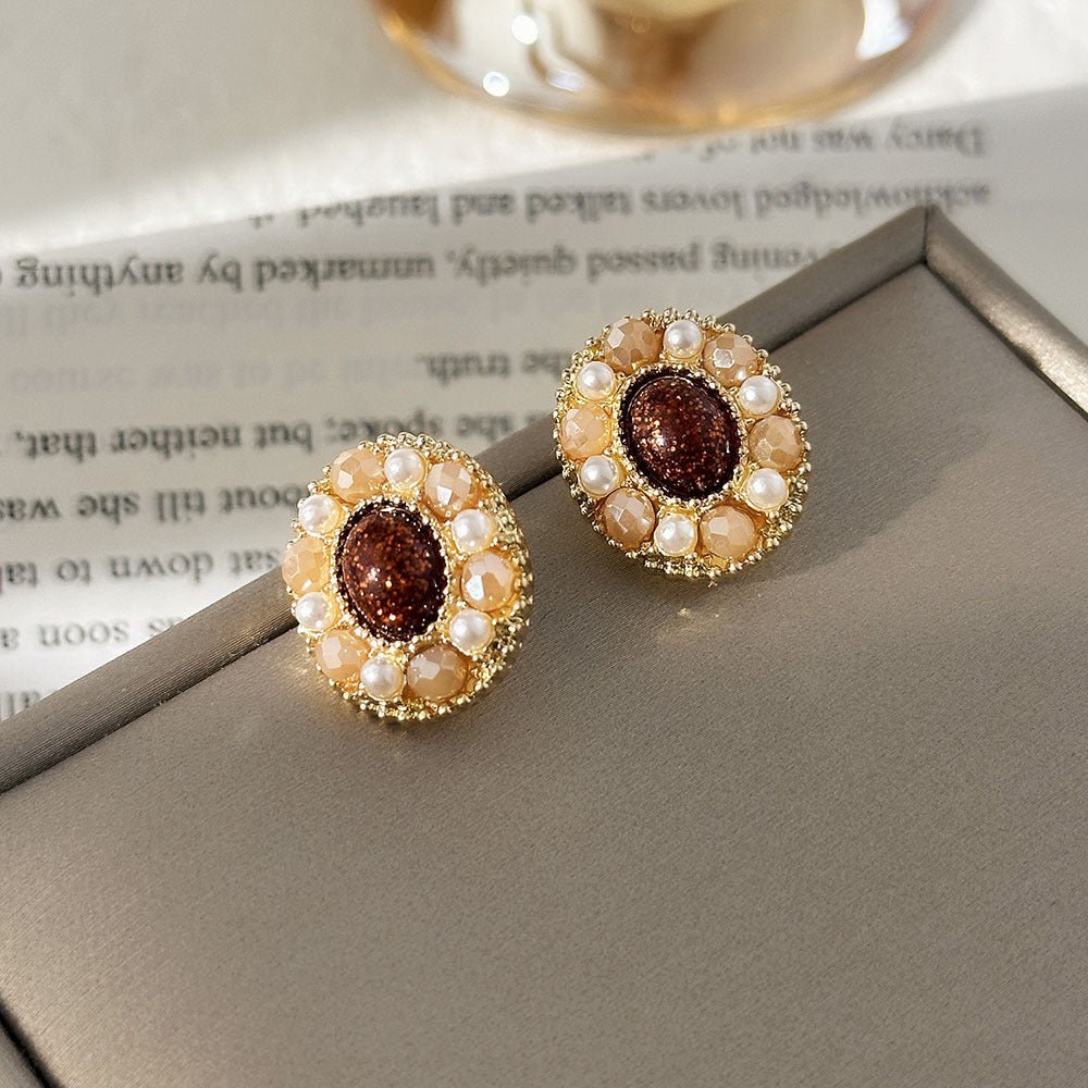 Boucles doreilles puces émaillées vintage fleur luxe léger chic polyvalent niche - IVOIRART.COM