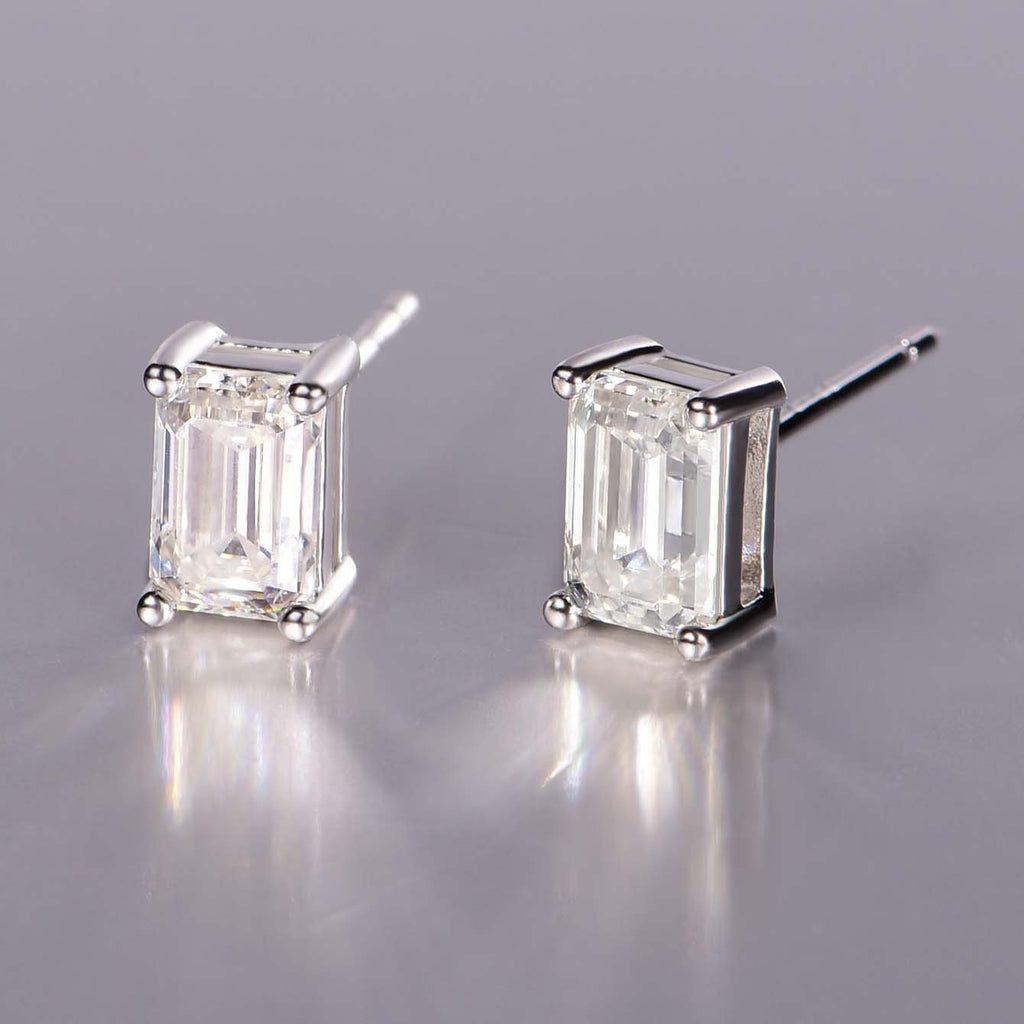 Boucles d'oreilles puces émeraude Moissanite S925 argent 0,8/1ct D-VVS1, plaqué. - IVOIRART.COM