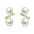 Boucles d’Oreilles Puces en Argent Sterling S925 avec Perle d’Eau Douce Naturelle, Design Géométrique Barrette, 1g Léger, Plaqué Or Platine, Coffret Cadeau - IVOIRART.COM