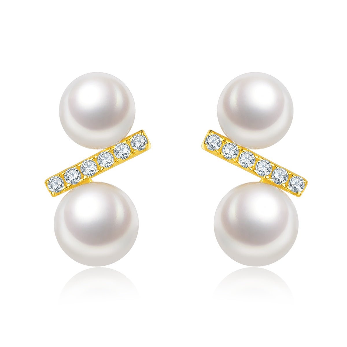 Boucles d’Oreilles Puces en Argent Sterling S925 avec Perle d’Eau Douce Naturelle, Design Géométrique Barrette, 1g Léger, Plaqué Or Platine, Coffret Cadeau - IVOIRART.COM