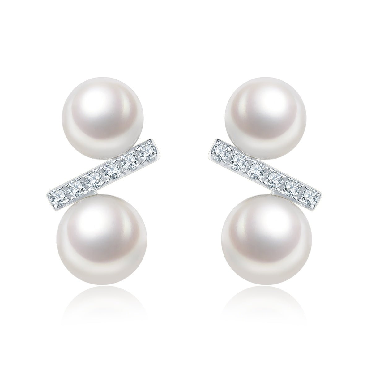 Boucles d’Oreilles Puces en Argent Sterling S925 avec Perle d’Eau Douce Naturelle, Design Géométrique Barrette, 1g Léger, Plaqué Or Platine, Coffret Cadeau - IVOIRART.COM