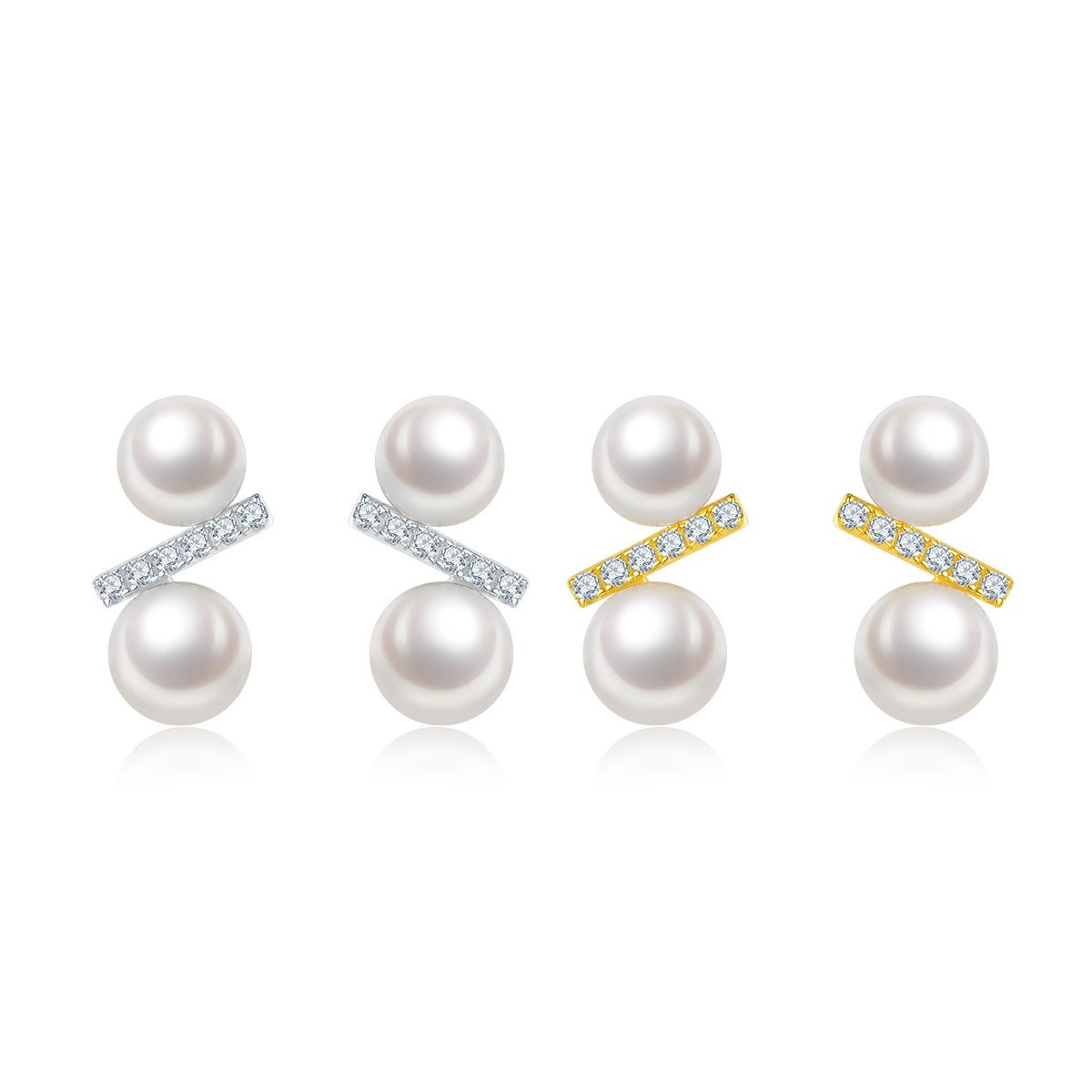 Boucles d’Oreilles Puces en Argent Sterling S925 avec Perle d’Eau Douce Naturelle, Design Géométrique Barrette, 1g Léger, Plaqué Or Platine, Coffret Cadeau - IVOIRART.COM