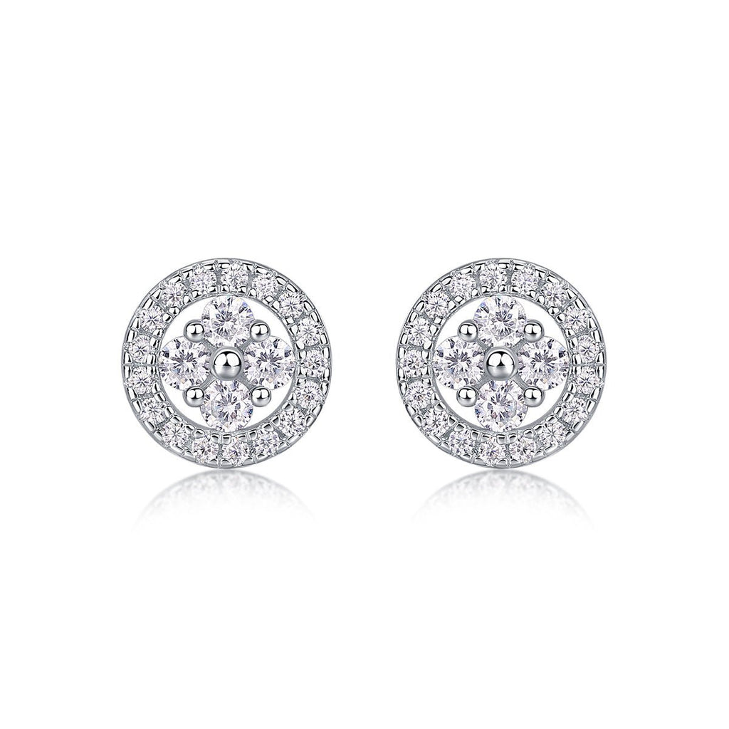 Boucles d'oreilles puces halo rondes S925 argent sterling Moissanite D-VVS1 Plat. - IVOIRART.COM