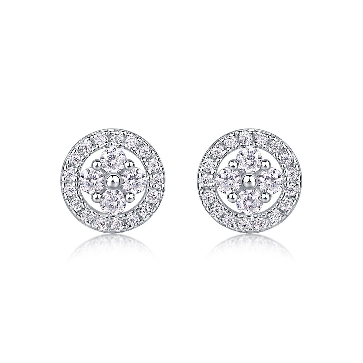 Boucles d'oreilles puces halo rondes S925 argent sterling Moissanite D-VVS1 Plat. - IVOIRART.COM