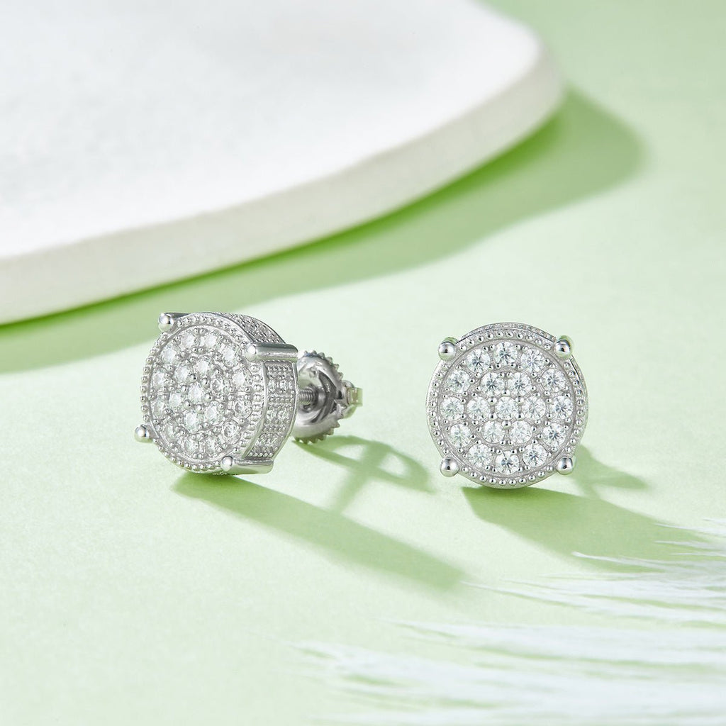 Boucles d'Oreilles Puces Rondes 3D Moissanite D Couleur VVS1 10,2 mm Argent 925 - IVOIRART.COM