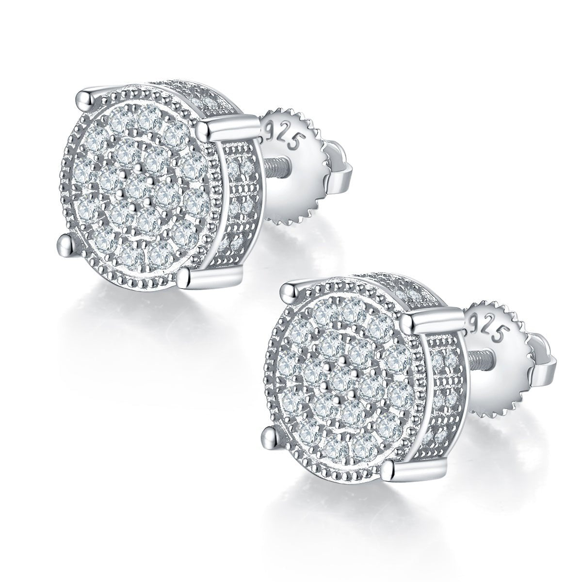Boucles d'Oreilles Puces Rondes 3D Moissanite D Couleur VVS1 10,2 mm Argent 925 - IVOIRART.COM