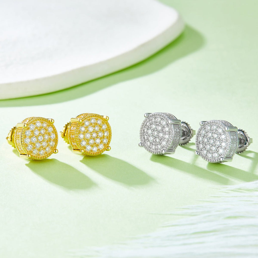 Boucles d'Oreilles Puces Rondes 3D Moissanite D Couleur VVS1 10,2 mm Argent 925 - IVOIRART.COM