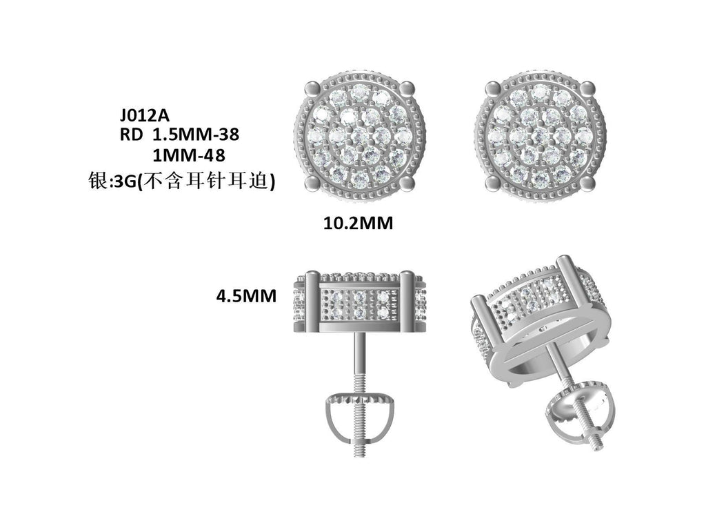 Boucles d'Oreilles Puces Rondes 3D Moissanite D Couleur VVS1 10,2 mm Argent 925 - IVOIRART.COM