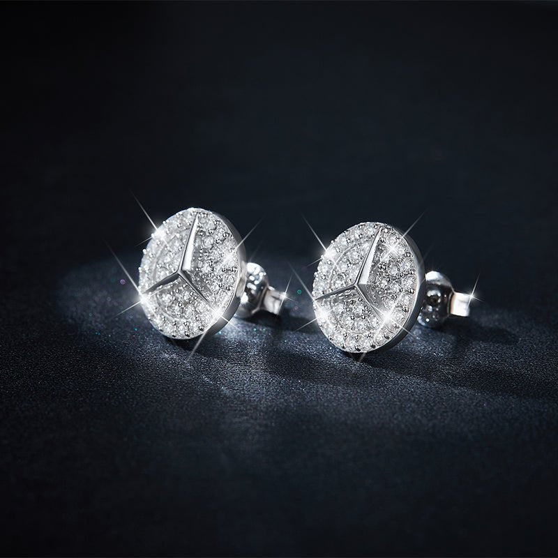 Boucles d’oreilles puces rondes en argent massif S925 Moissanite pavées étoile - IVOIRART.COM