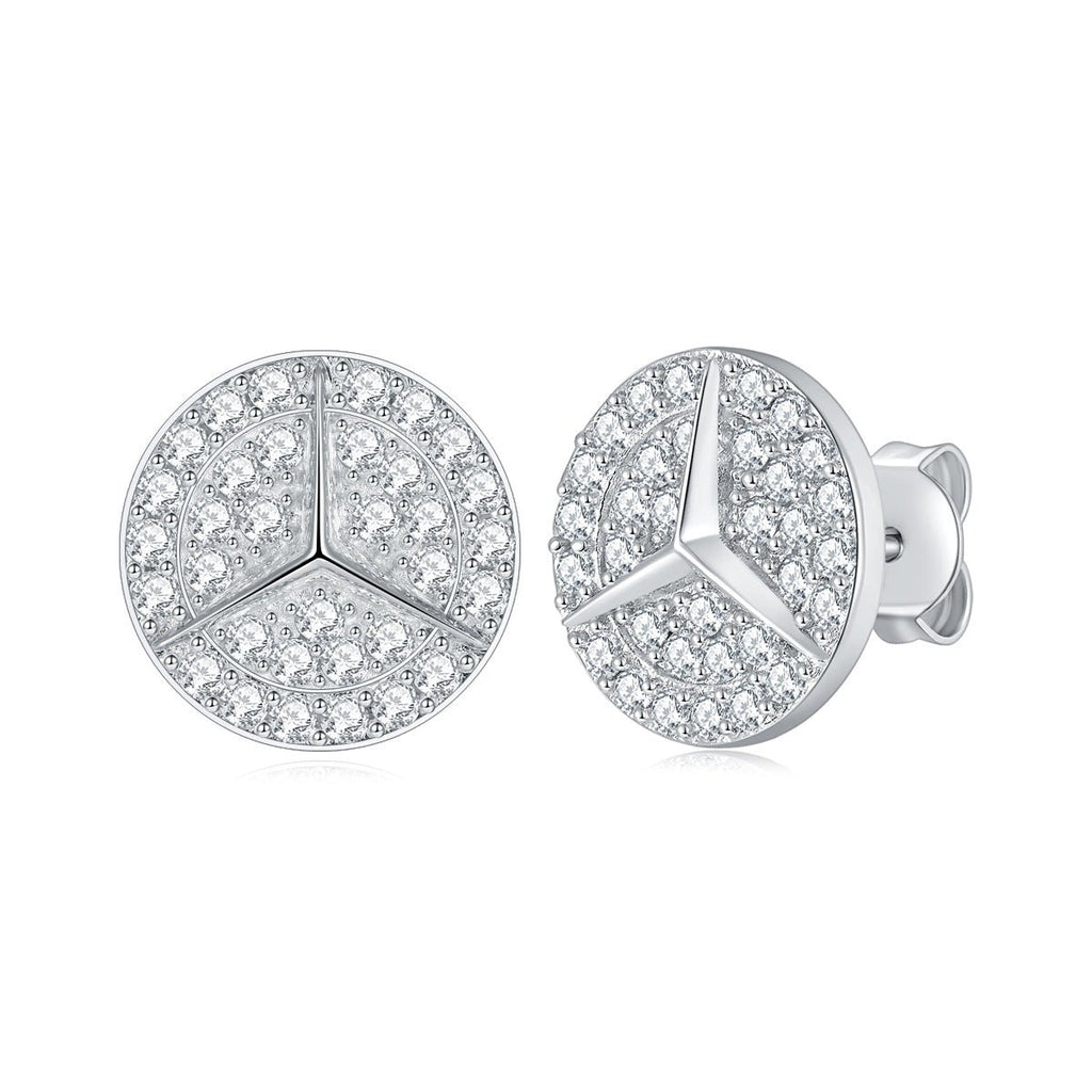 Boucles d’oreilles puces rondes en argent massif S925 Moissanite pavées étoile - IVOIRART.COM