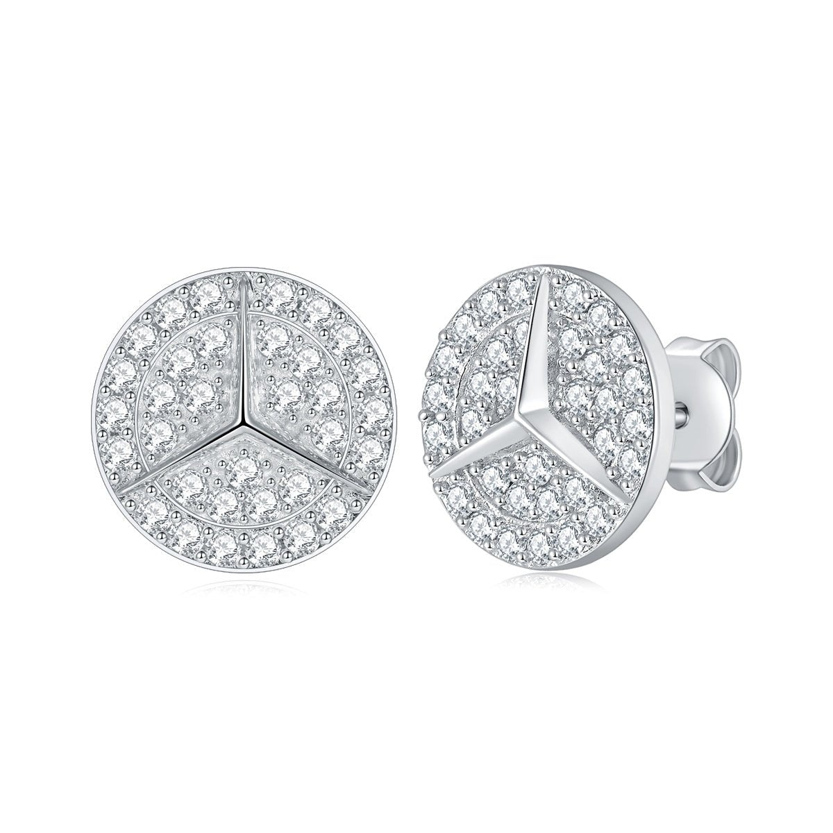 Boucles d’oreilles puces rondes en argent massif S925 Moissanite pavées étoile - IVOIRART.COM