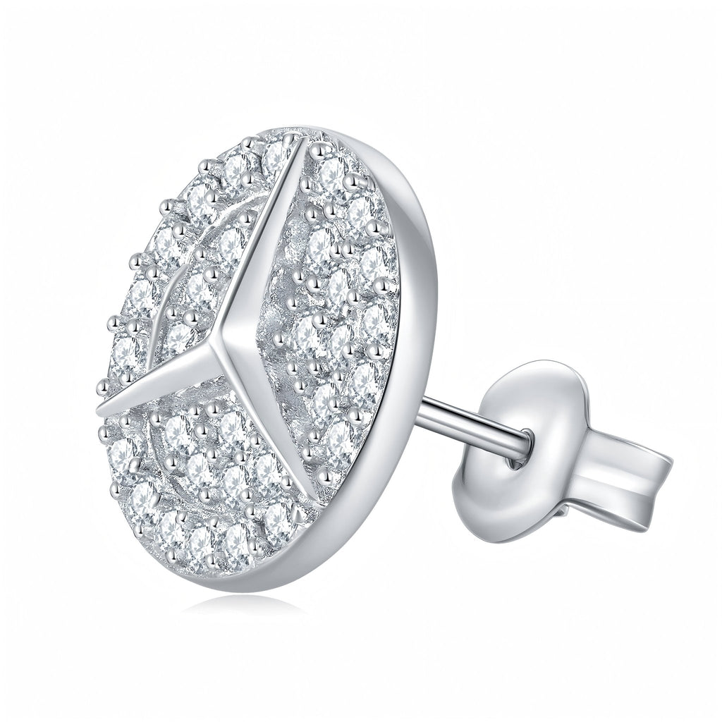 Boucles d’oreilles puces rondes en argent massif S925 Moissanite pavées étoile - IVOIRART.COM