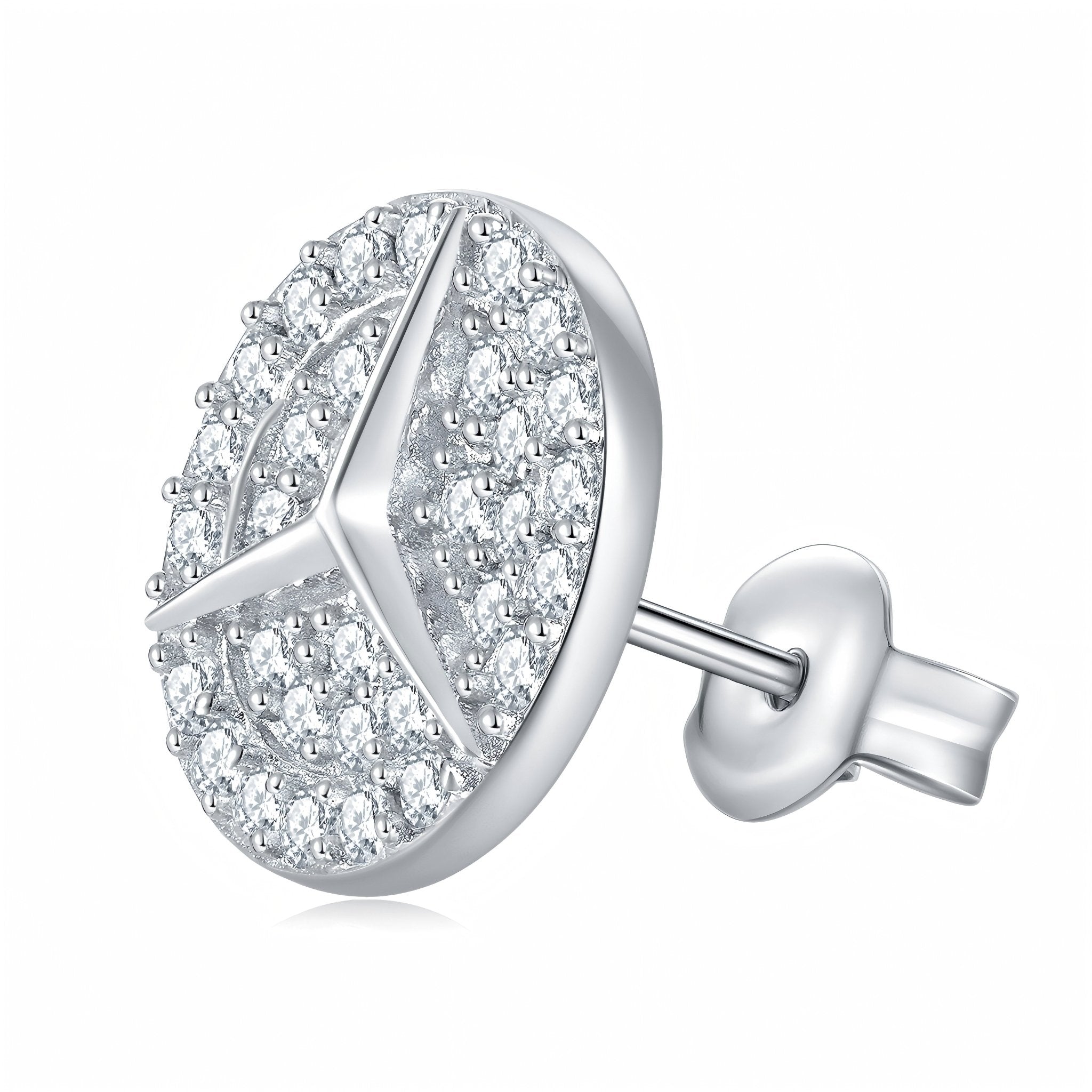 Boucles d’oreilles puces rondes en argent massif S925 Moissanite pavées étoile - IVOIRART.COM