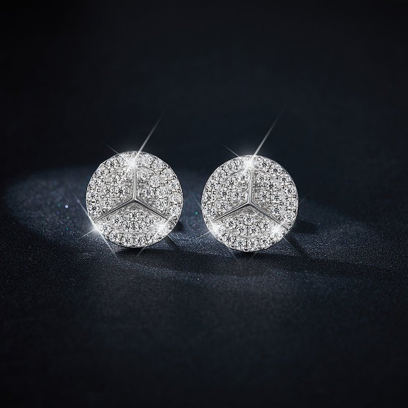 Boucles d’oreilles puces rondes en argent massif S925 Moissanite pavées étoile - IVOIRART.COM
