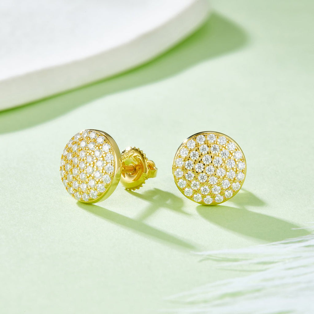 Boucles d'oreilles puces rondes en moissanite D couleur VVS1, argent sterling S925, 74 pierres, 10 mm Pavié, 1,6 g, fermeture à vis, hypoallergéniques, certificat GRA, boîte cadeau - IVOIRART.COM