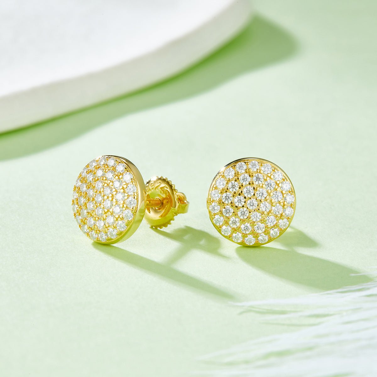 Boucles d'oreilles puces rondes en moissanite D couleur VVS1, argent sterling S925, 74 pierres, 10 mm Pavié, 1,6 g, fermeture à vis, hypoallergéniques, certificat GRA, boîte cadeau - IVOIRART.COM