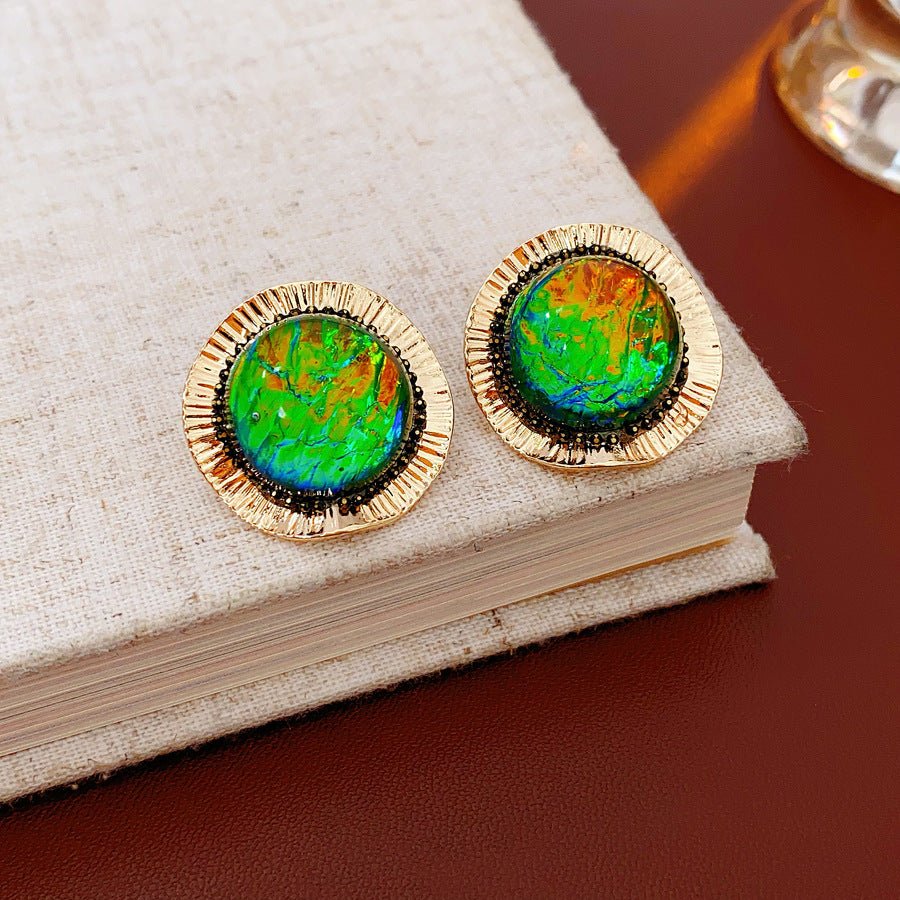 Boucles d'oreilles puces rondes en résine vintage - palais luxe léger S925 Femme - IVOIRART.COM