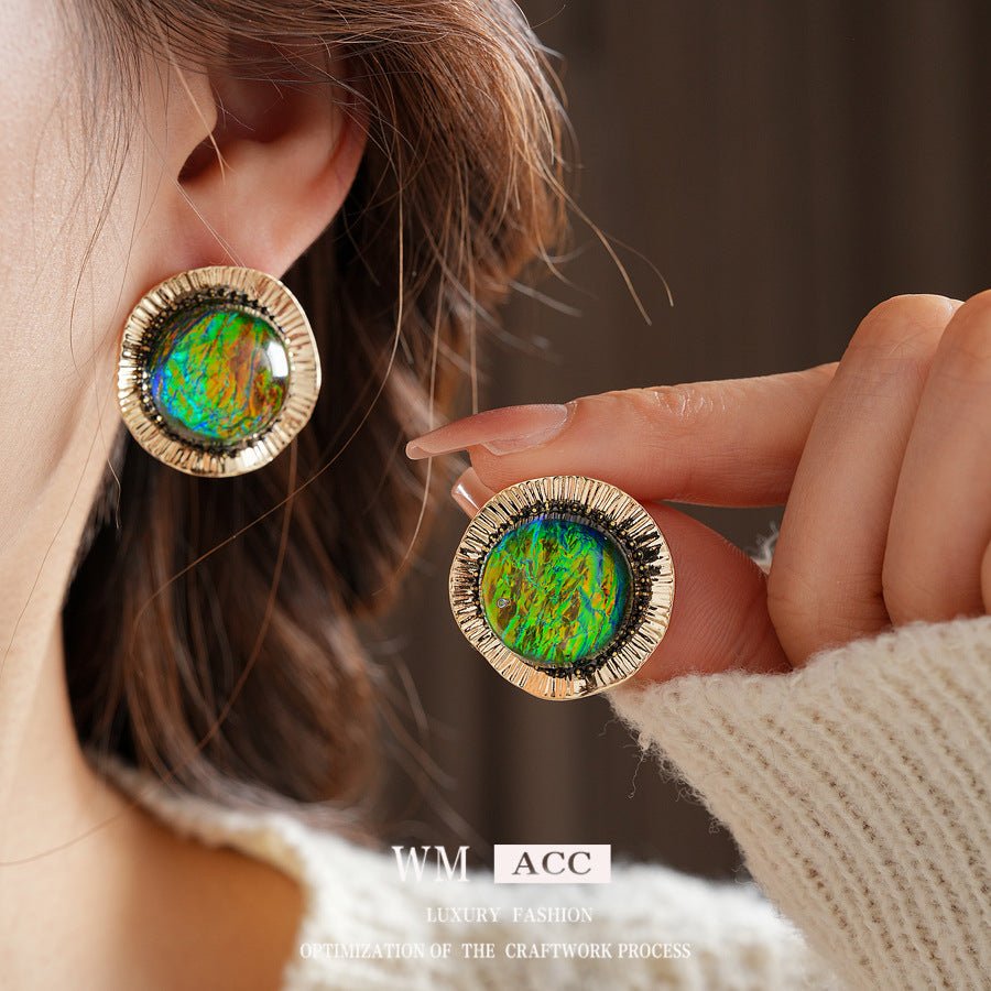 Boucles d'oreilles puces rondes en résine vintage - palais luxe léger S925 Femme - IVOIRART.COM