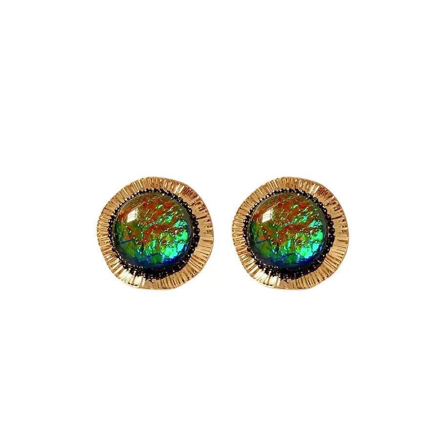 Boucles d'oreilles puces rondes en résine vintage - palais luxe léger S925 Femme - IVOIRART.COM