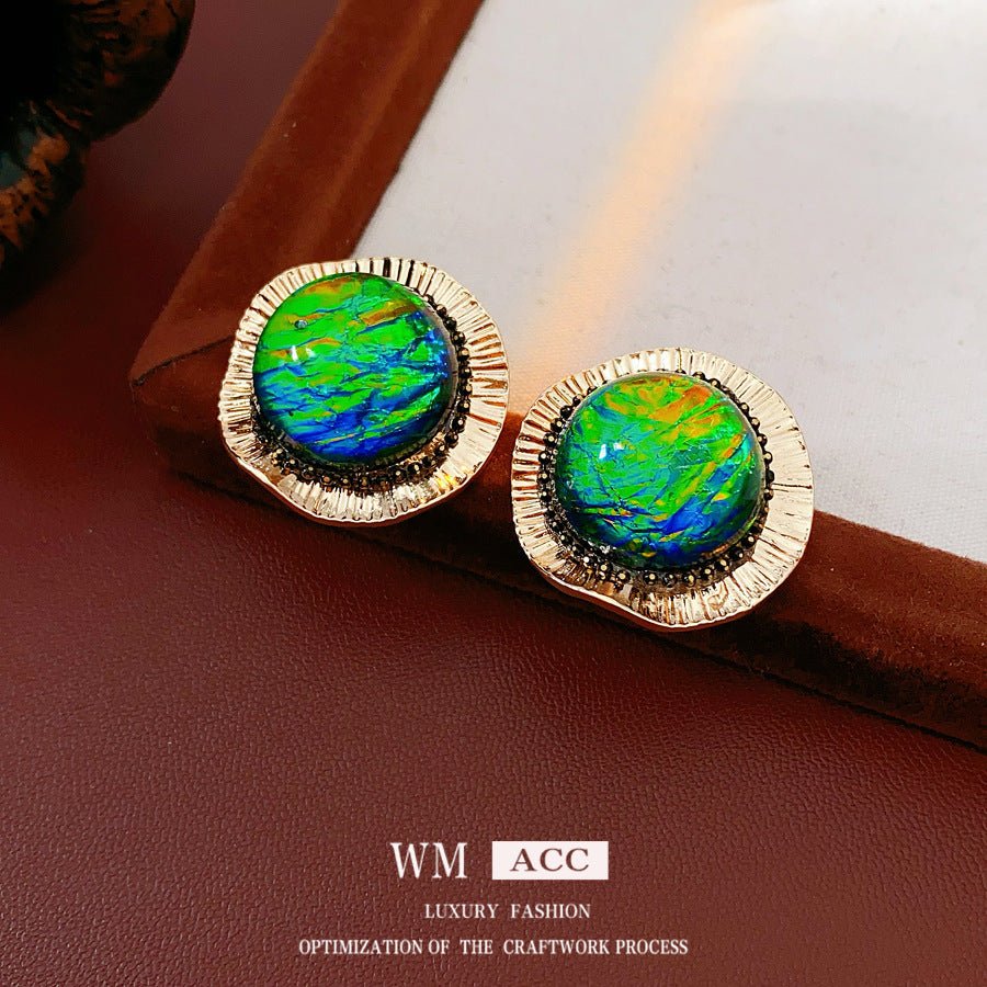 Boucles d'oreilles puces rondes en résine vintage - palais luxe léger S925 Femme - IVOIRART.COM