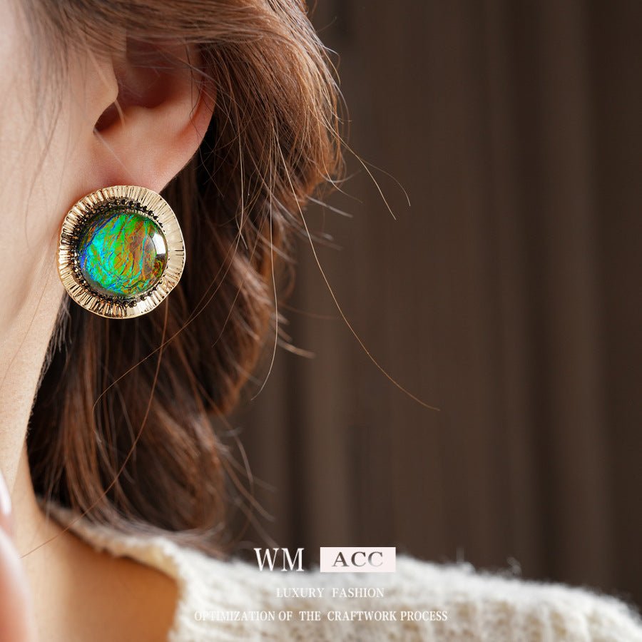 Boucles d'oreilles puces rondes en résine vintage - palais luxe léger S925 Femme - IVOIRART.COM