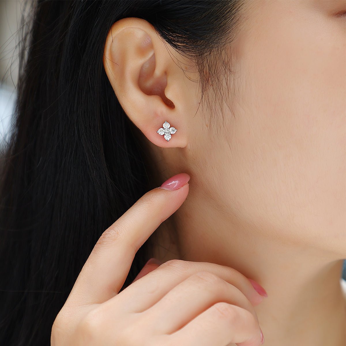 Boucles d'oreilles puces trèfle S925 argent plaqué or Moissanite D-VVS1 1,2g Box - IVOIRART.COM