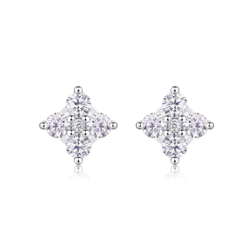 Boucles d'oreilles puces trèfle S925 argent plaqué or Moissanite D-VVS1 1,2g Box - IVOIRART.COM