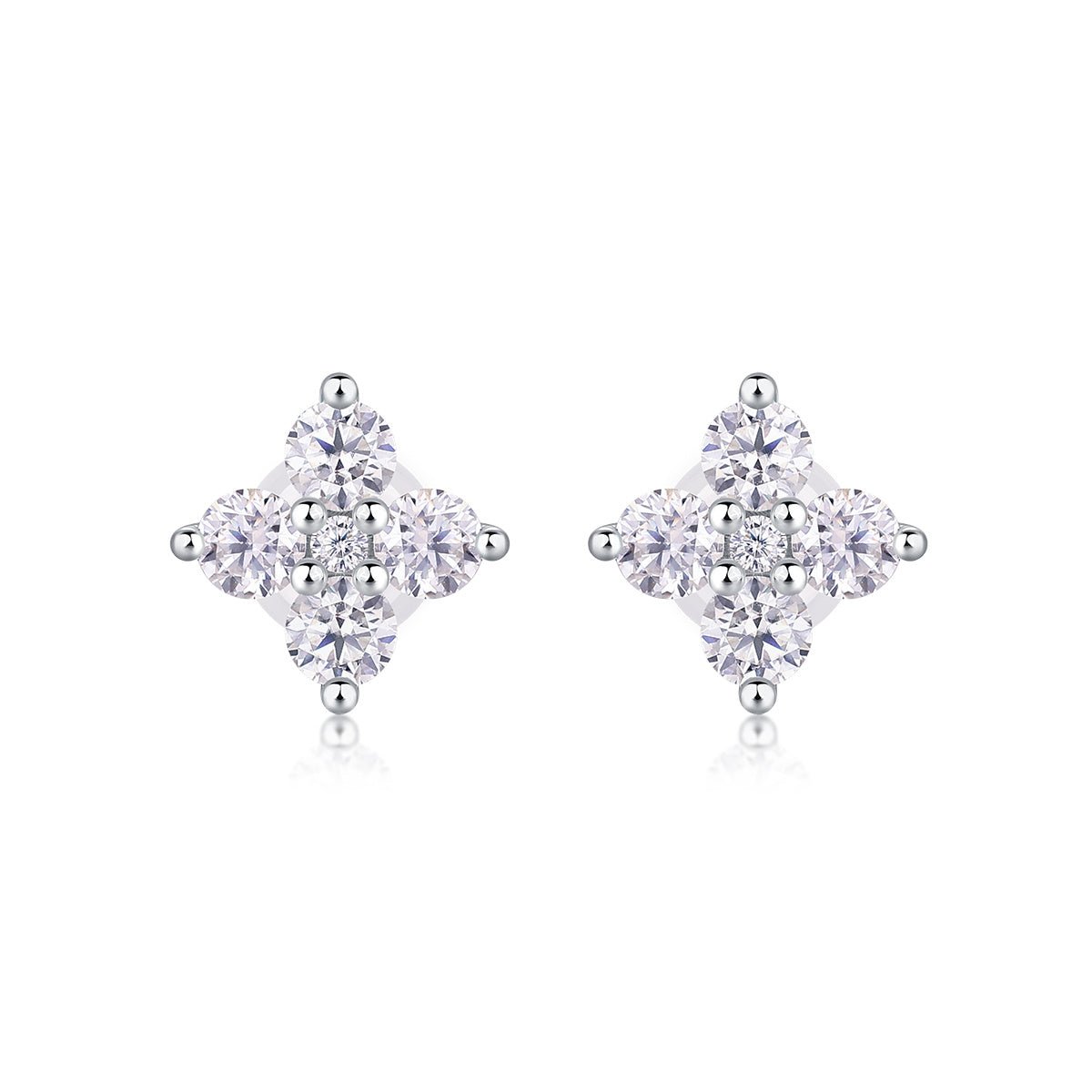 Boucles d'oreilles puces trèfle S925 argent plaqué or Moissanite D-VVS1 1,2g Box - IVOIRART.COM
