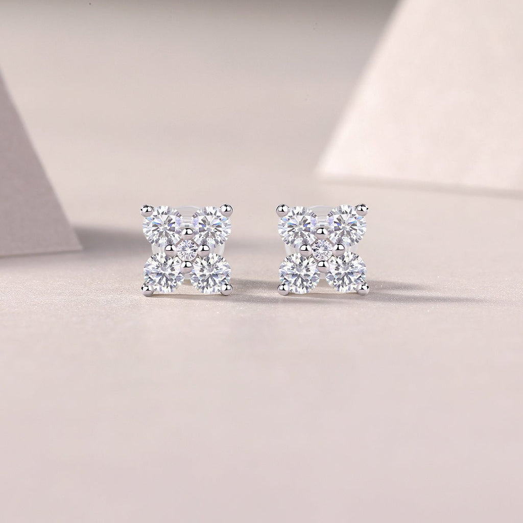 Boucles d'oreilles puces trèfle S925 argent plaqué or Moissanite D-VVS1 1,2g Box - IVOIRART.COM