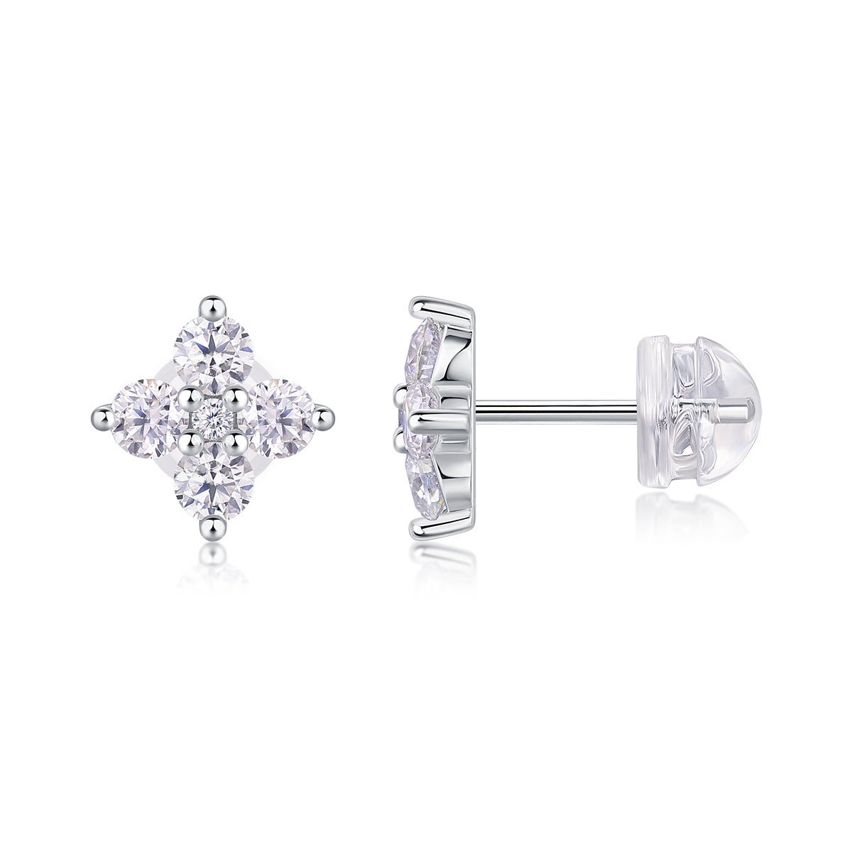 Boucles d'oreilles puces trèfle S925 argent plaqué or Moissanite D-VVS1 1,2g Box - IVOIRART.COM