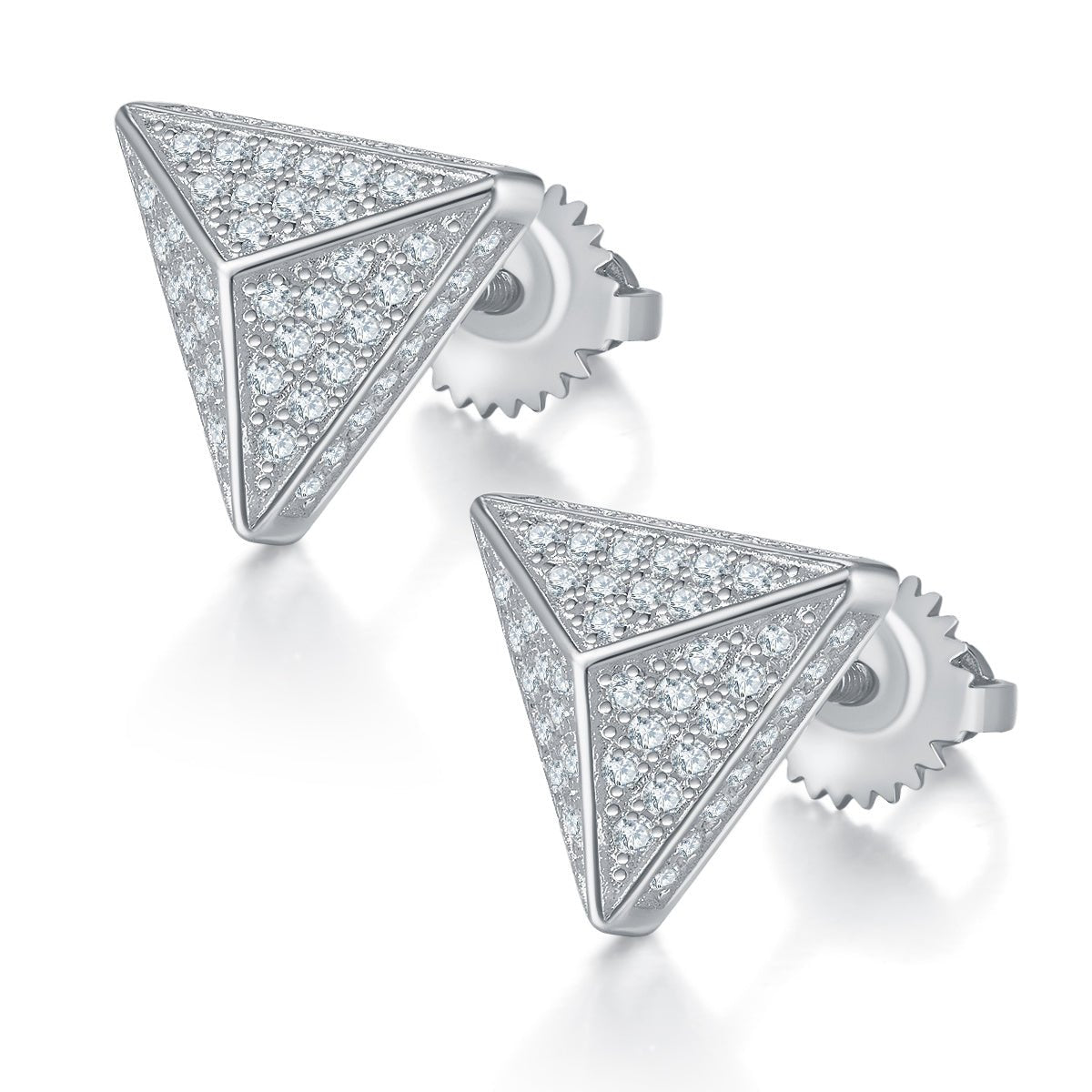 Boucles d'oreilles puces triangulaires S925 en argent sterling, 114 moissanites D VVS1, pyramide 3D, fermoirs à vis hypoallergéniques, certificat GRA, coffret cadeau - IVOIRART.COM