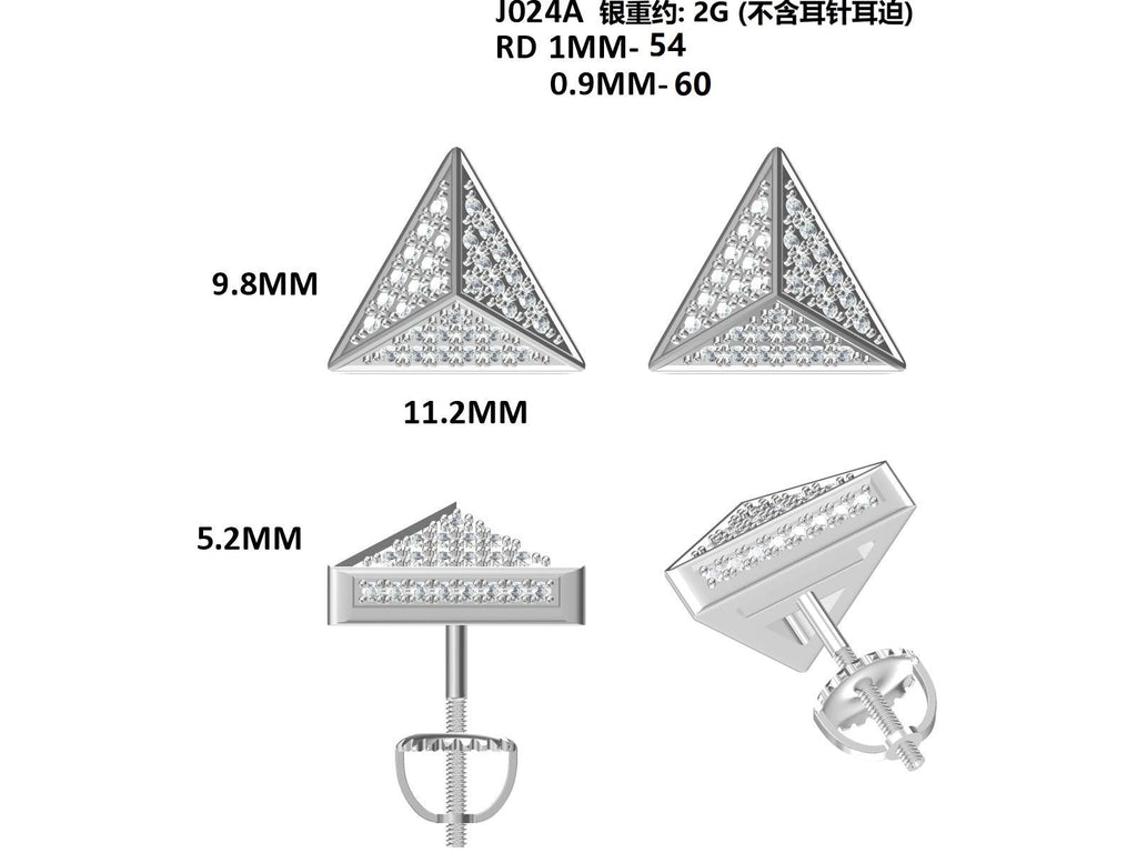 Boucles d'oreilles puces triangulaires S925 en argent sterling, 114 moissanites D VVS1, pyramide 3D, fermoirs à vis hypoallergéniques, certificat GRA, coffret cadeau - IVOIRART.COM