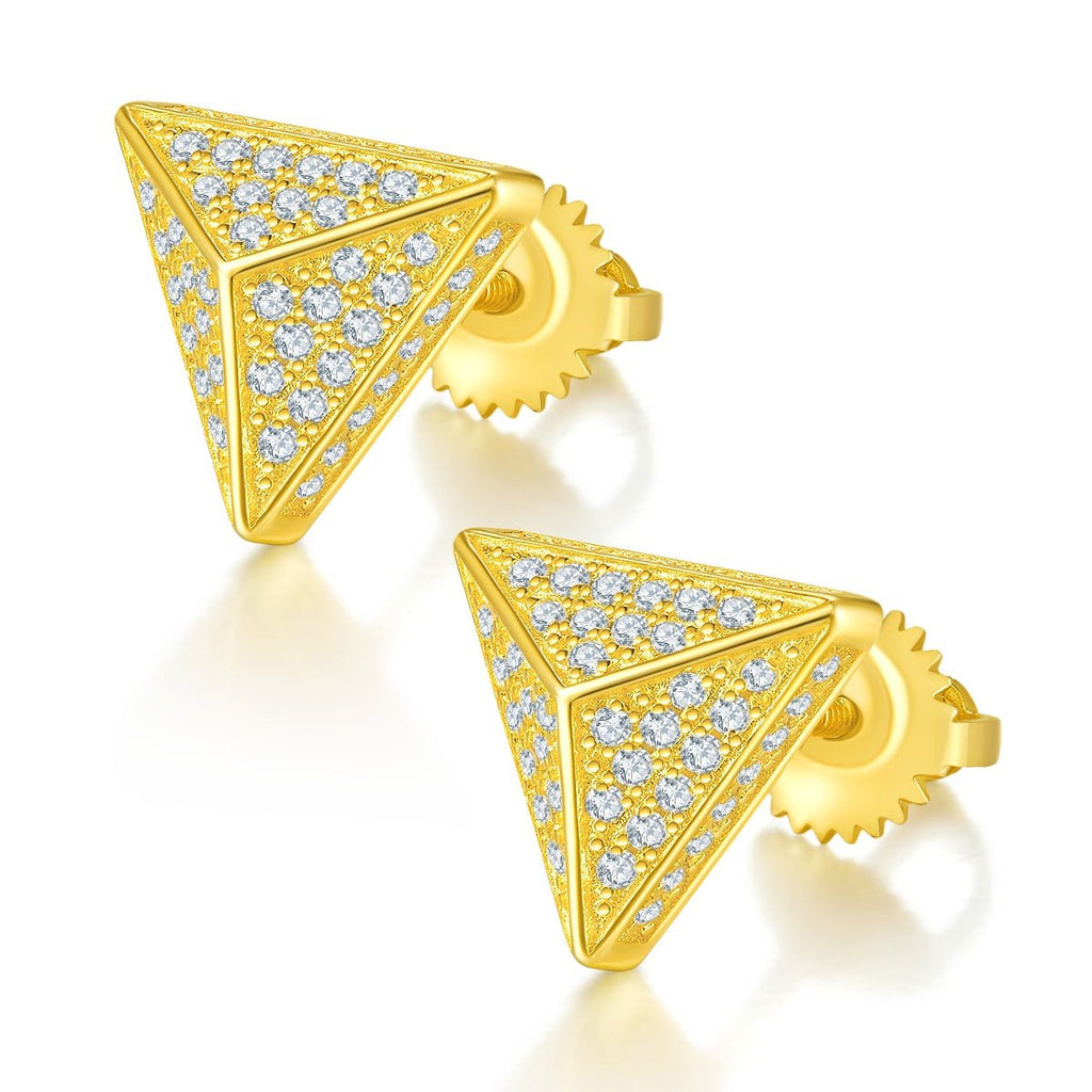 Boucles d'oreilles puces triangulaires S925 en argent sterling, 114 moissanites D VVS1, pyramide 3D, fermoirs à vis hypoallergéniques, certificat GRA, coffret cadeau - IVOIRART.COM