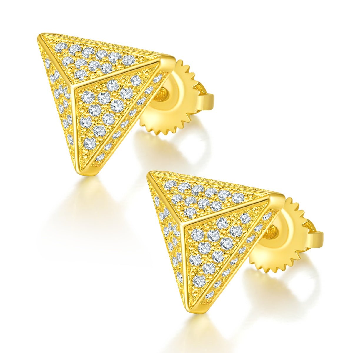 Boucles d'oreilles puces triangulaires S925 en argent sterling, 114 moissanites D VVS1, pyramide 3D, fermoirs à vis hypoallergéniques, certificat GRA, coffret cadeau - IVOIRART.COM