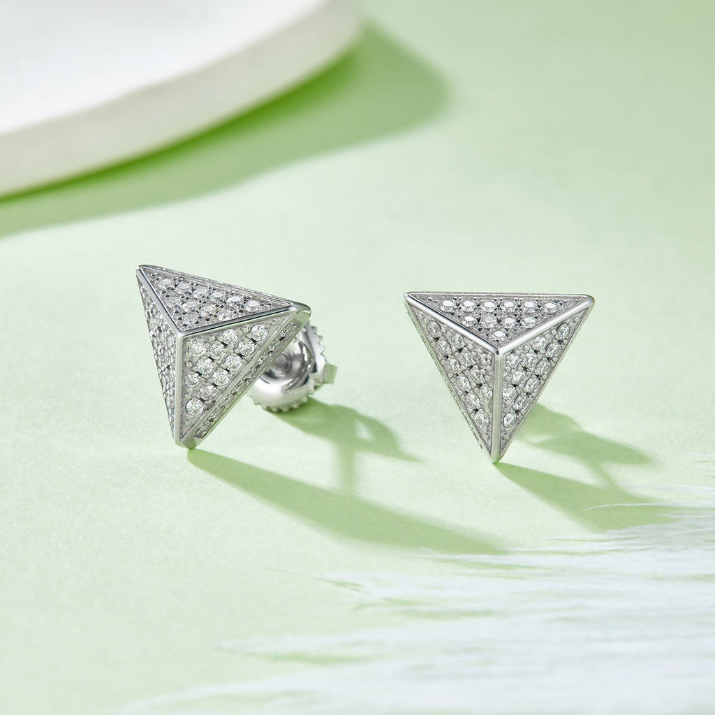 Boucles d'oreilles puces triangulaires S925 en argent sterling, 114 moissanites D VVS1, pyramide 3D, fermoirs à vis hypoallergéniques, certificat GRA, coffret cadeau - IVOIRART.COM