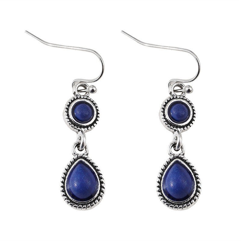 Boucles d'oreilles rétro ethnique en alliage forme goutte d'eau florale argenté - IVOIRART.COM