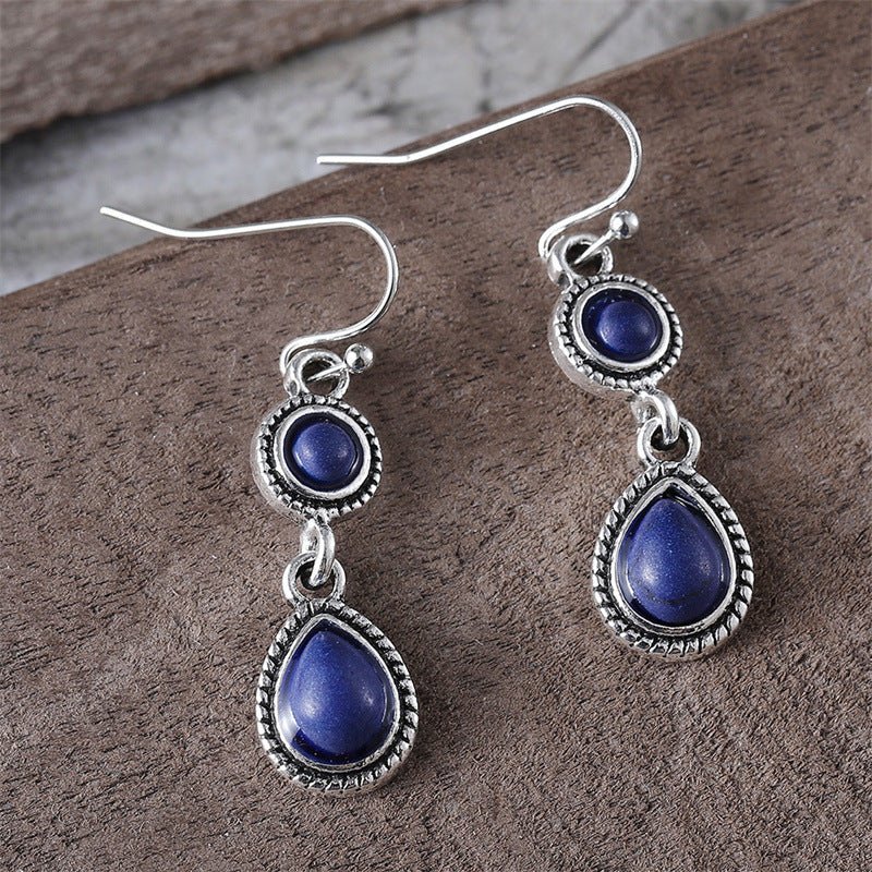 Boucles d'oreilles rétro ethnique en alliage forme goutte d'eau florale argenté - IVOIRART.COM