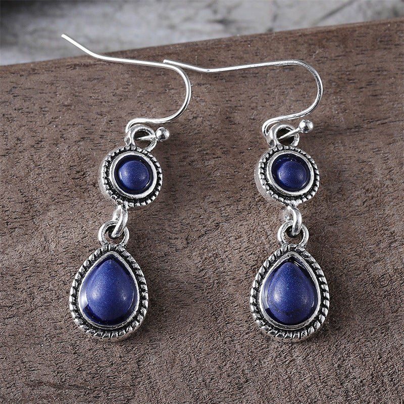 Boucles d'oreilles rétro ethnique en alliage forme goutte d'eau florale argenté - IVOIRART.COM