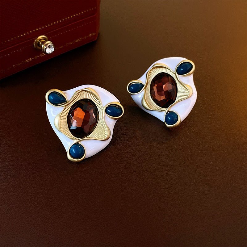 Boucles d'oreilles rétro géométriques à fleurs argentées-style vintage luxe léger - IVOIRART.COM