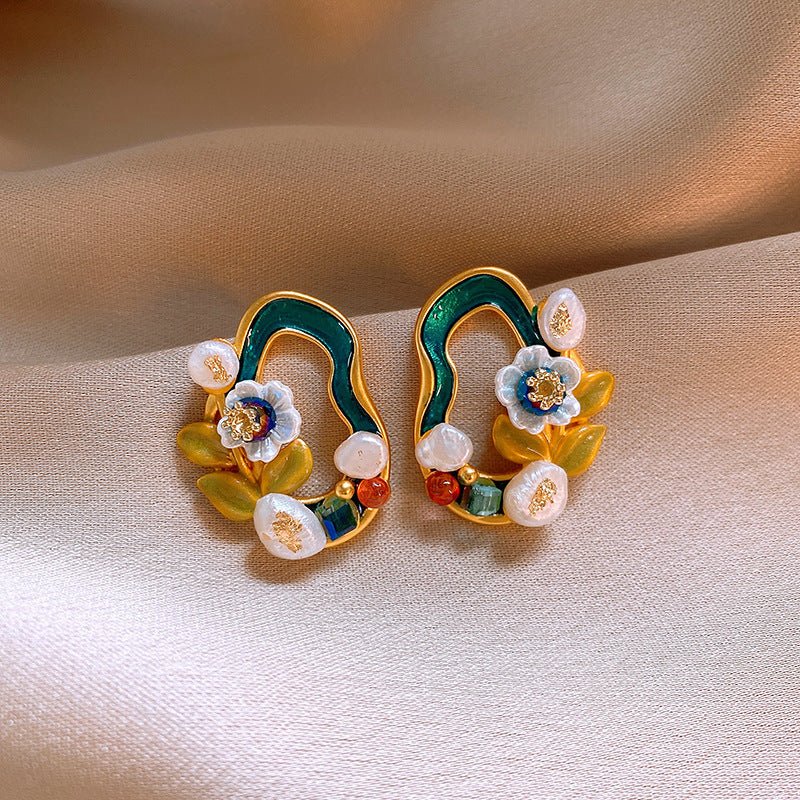 Boucles d'oreilles rétro luxe léger | Clous vintage style Ins, bijoux premium Or - IVOIRART.COM