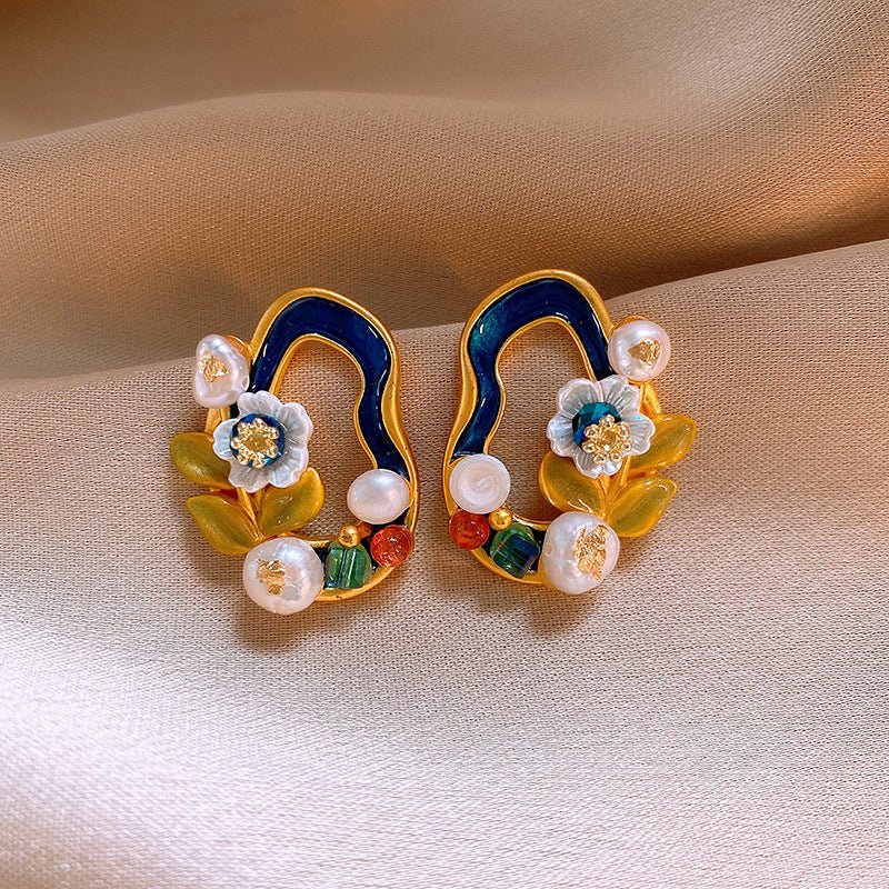 Boucles d'oreilles rétro luxe léger | Clous vintage style Ins, bijoux premium Or - IVOIRART.COM