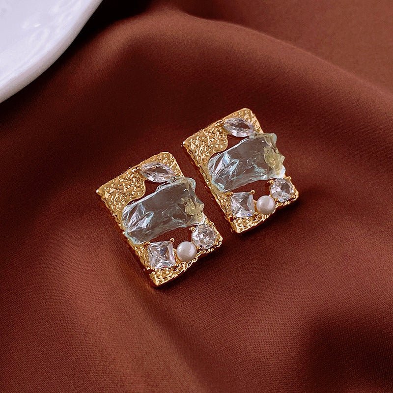 Boucles d'oreilles rétro luxe léger | Clous vintage style Ins, bijoux premium Or - IVOIRART.COM