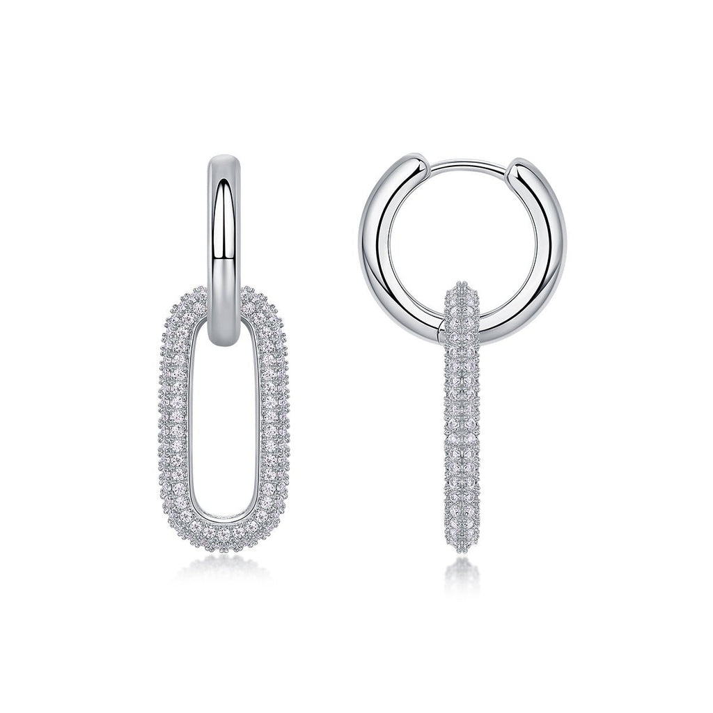 Boucles d'oreilles S925 argent maillons géométriques, moissanite D-VVS1, platine - IVOIRART.COM