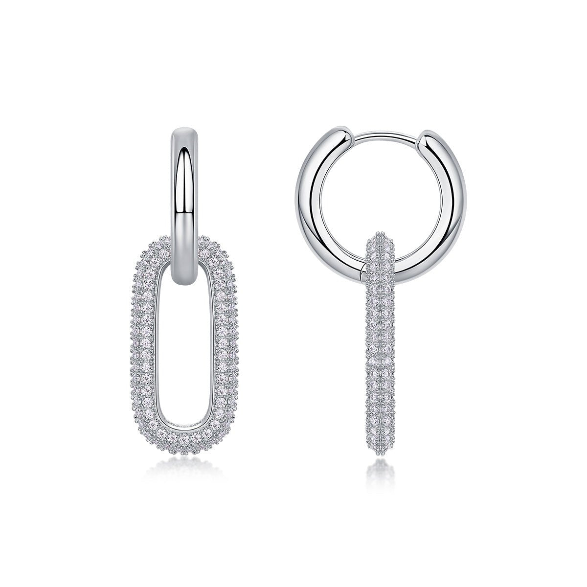 Boucles d'oreilles S925 argent maillons géométriques, moissanite D-VVS1, platine - IVOIRART.COM