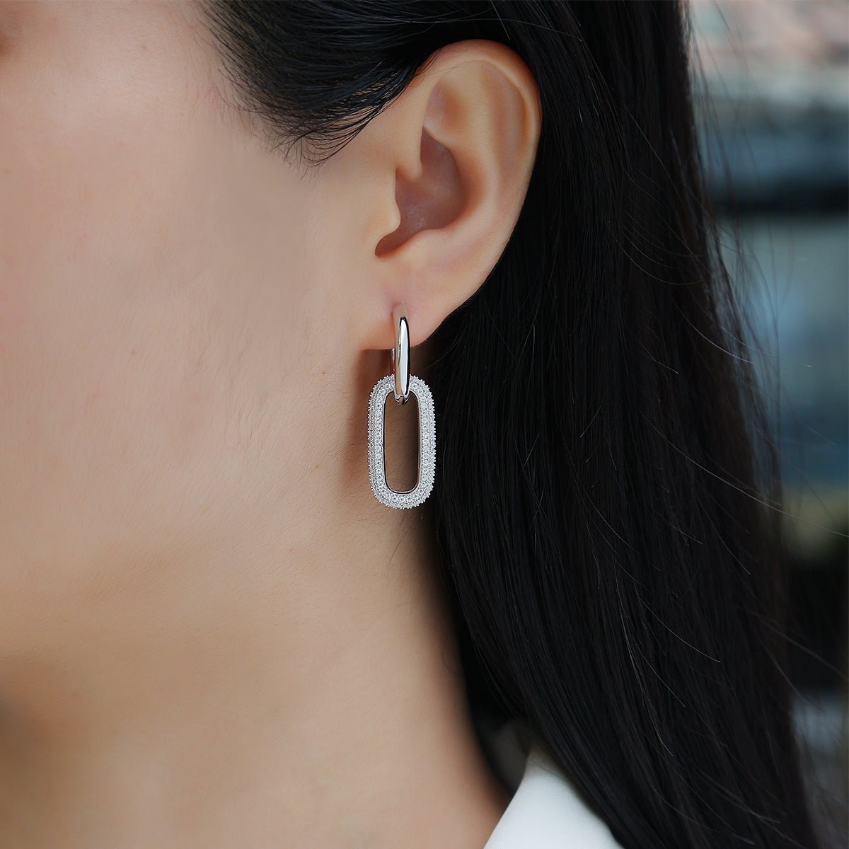 Boucles d'oreilles S925 argent maillons géométriques, moissanite D-VVS1, platine - IVOIRART.COM