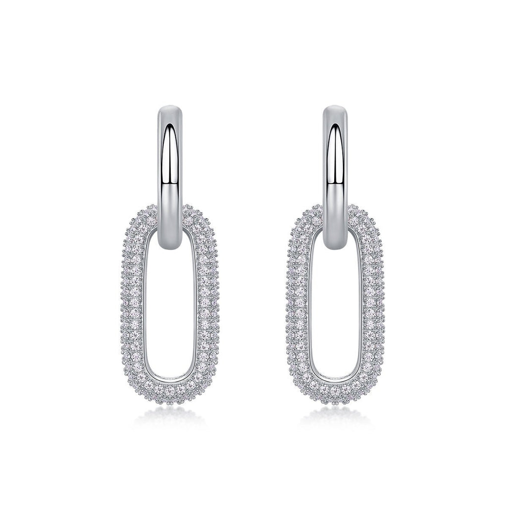 Boucles d'oreilles S925 argent maillons géométriques, moissanite D-VVS1, platine - IVOIRART.COM