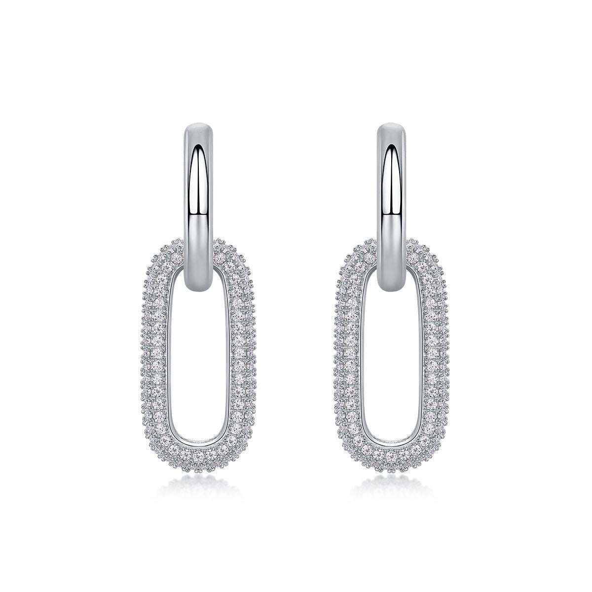 Boucles d'oreilles S925 argent maillons géométriques, moissanite D-VVS1, platine - IVOIRART.COM