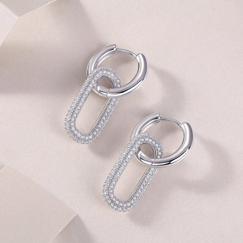 Boucles d'oreilles S925 argent maillons géométriques, moissanite D-VVS1, platine - IVOIRART.COM