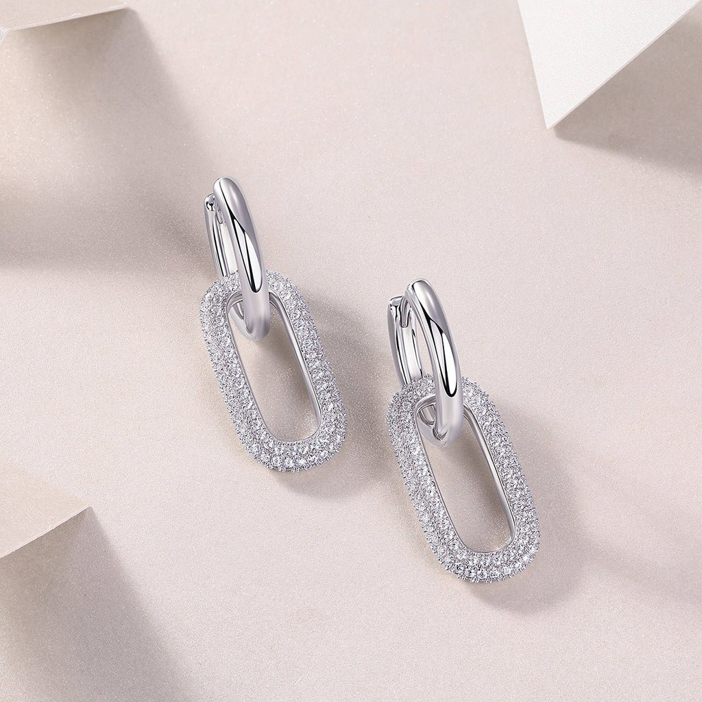 Boucles d'oreilles S925 argent maillons géométriques, moissanite D-VVS1, platine - IVOIRART.COM