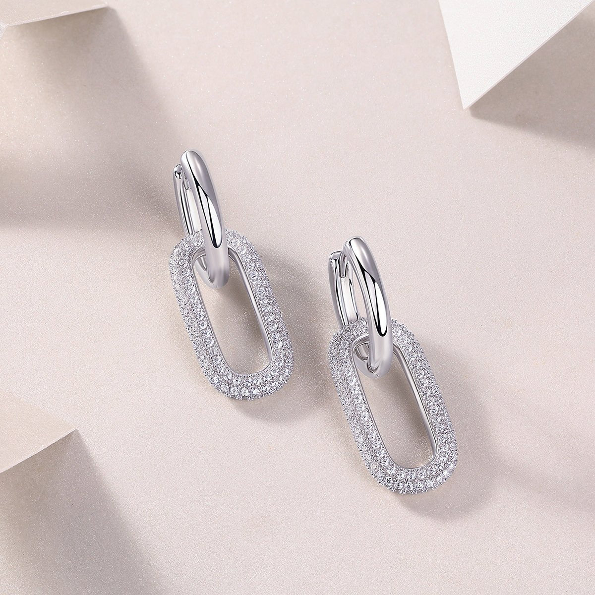 Boucles d'oreilles S925 argent maillons géométriques, moissanite D-VVS1, platine - IVOIRART.COM